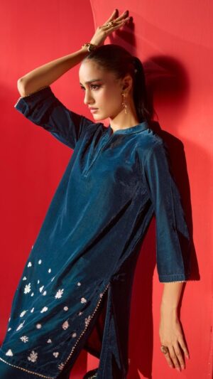 Allys Teal Velvet 2-Piece Winter Wear