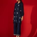 Allys Navy Blue Velvet 2-Piece Winter Wear