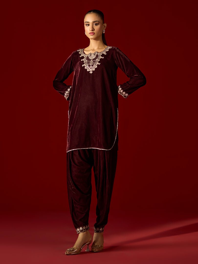 Allys Rich Dark Brown Velvet 2-Piece Winter Wear - Image 3