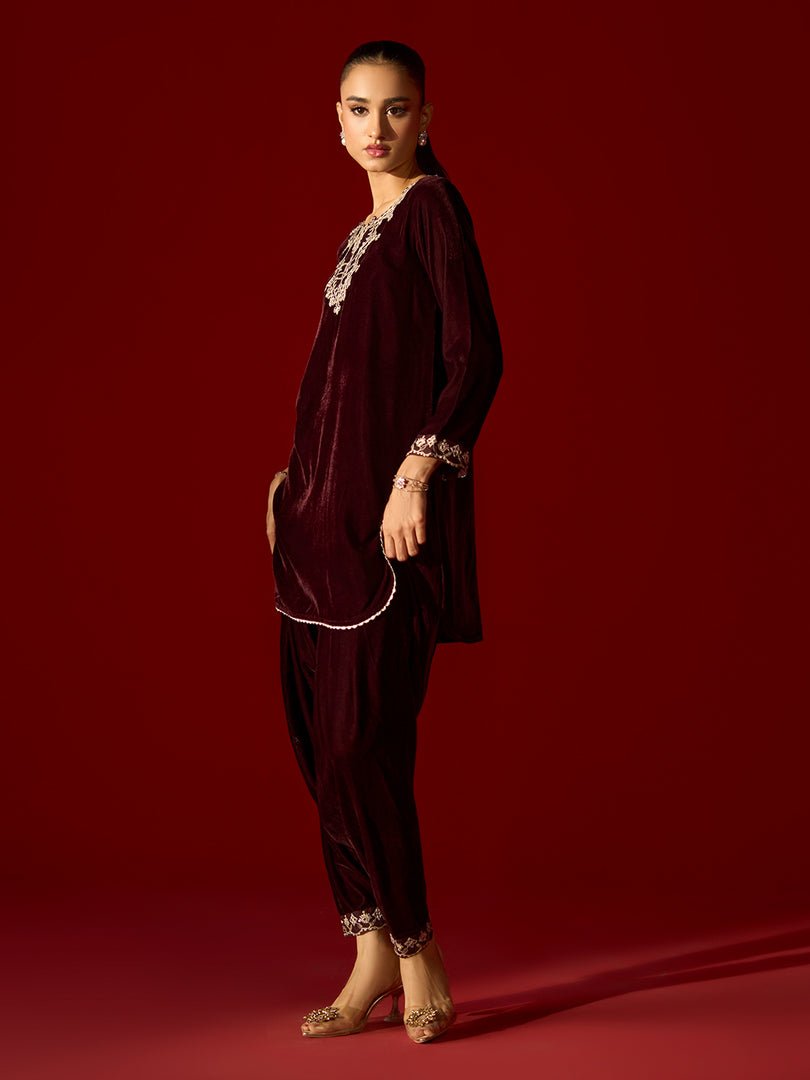 Allys Rich Dark Brown Velvet 2-Piece Winter Wear - Image 4