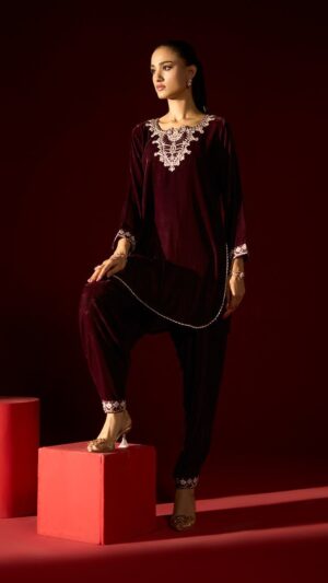 Allys Rich Dark Brown Velvet 2-Piece Winter Wear