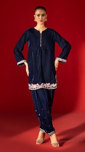 Allys Royal Blue Velvet 2-Piece Winter Wear