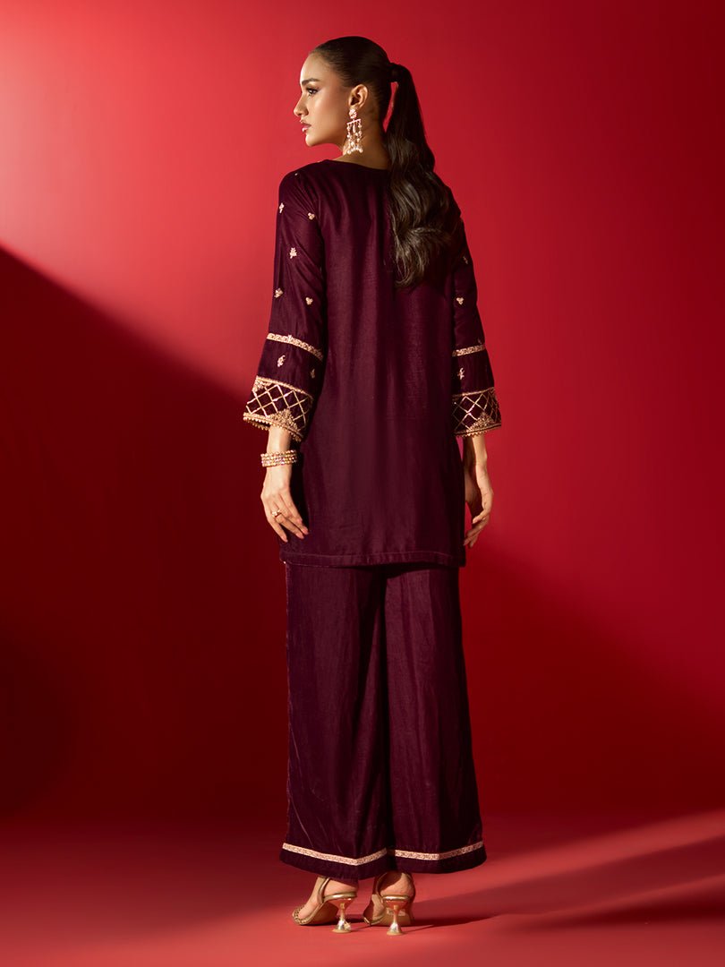 Allys Deep Maroon Velvet 2-Piece Winter Wear - Image 2