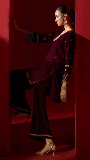 Allys Deep Maroon Velvet 2-Piece Winter Wear