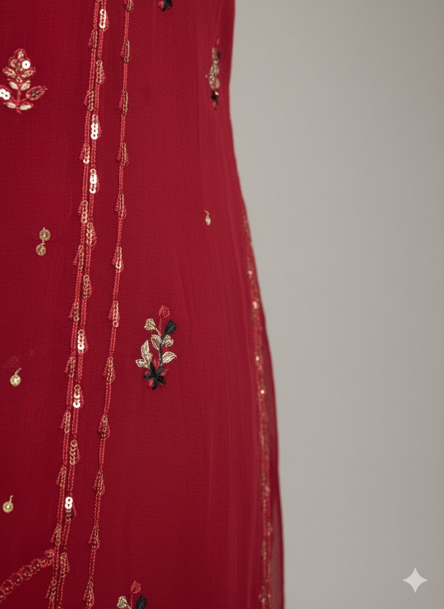 Ready-Made Maroon Chiffon 3-Piece Suit | Embroidered Pakistani Party Wear UK & Ireland - Image 4