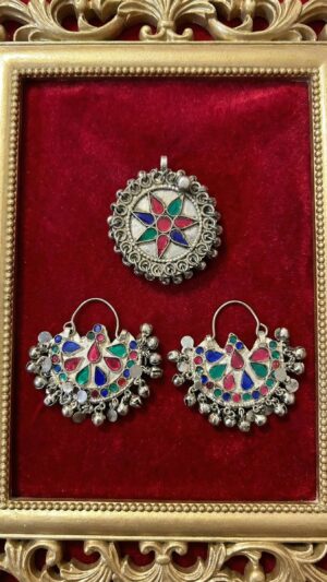 The 'Sitara' Oxidized Balochi Silver Earings & Pendent