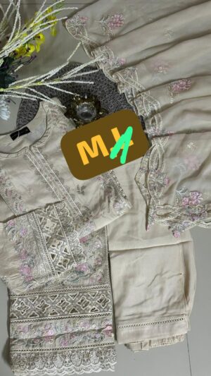 Elegant Beige Embroidered 3-Piece Suit