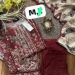 Maroon Floral Embroidered 3-Piece Cotton Suit