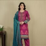 Magenta Bloom Embroidered 3-Piece Suite