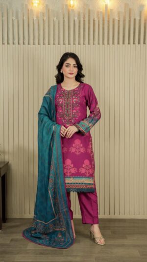 Magenta Bloom Embroidered 3-Piece Suite