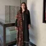 Midnight Velvet Bloom | 3-Piece Embroidered Chiffon Suit