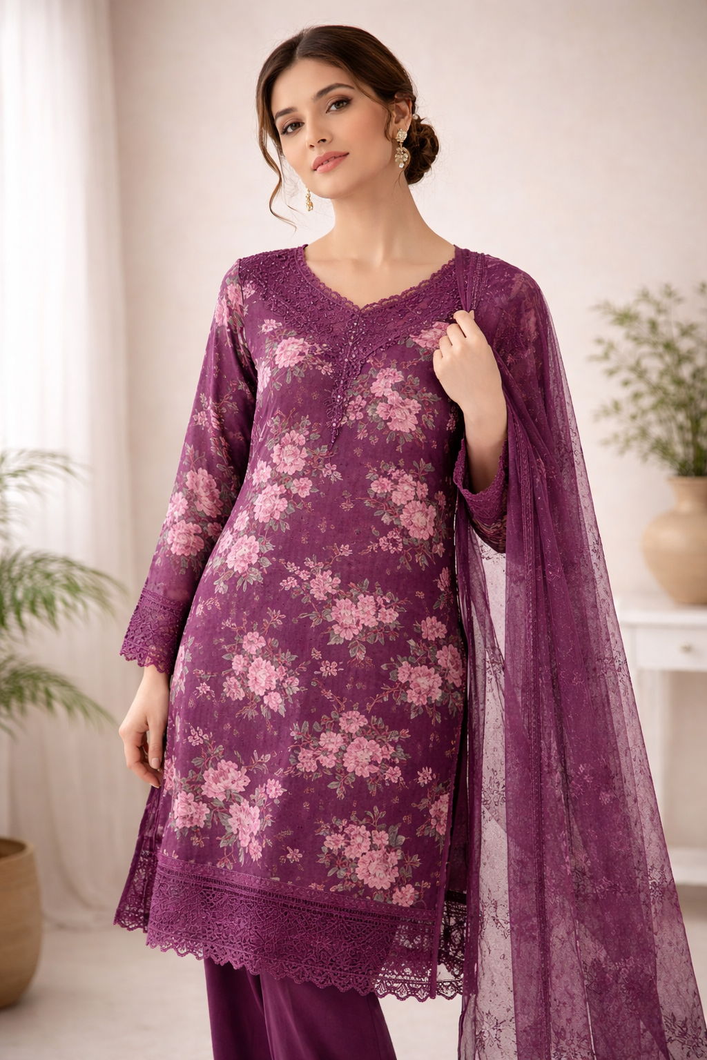 2026/01/1000231429.png Plum Blossom Printed & Embroidered 3-Piece Suit - Image 1