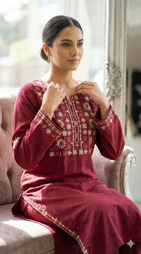 Agha Noor Embroidered Cotton Jacquard 2-Piece – Maroon