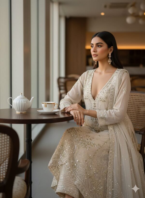 Champagne Gold Sequinned Chiffon A-Line Gown – 3 Piece Luxury Formal Set - Image 6