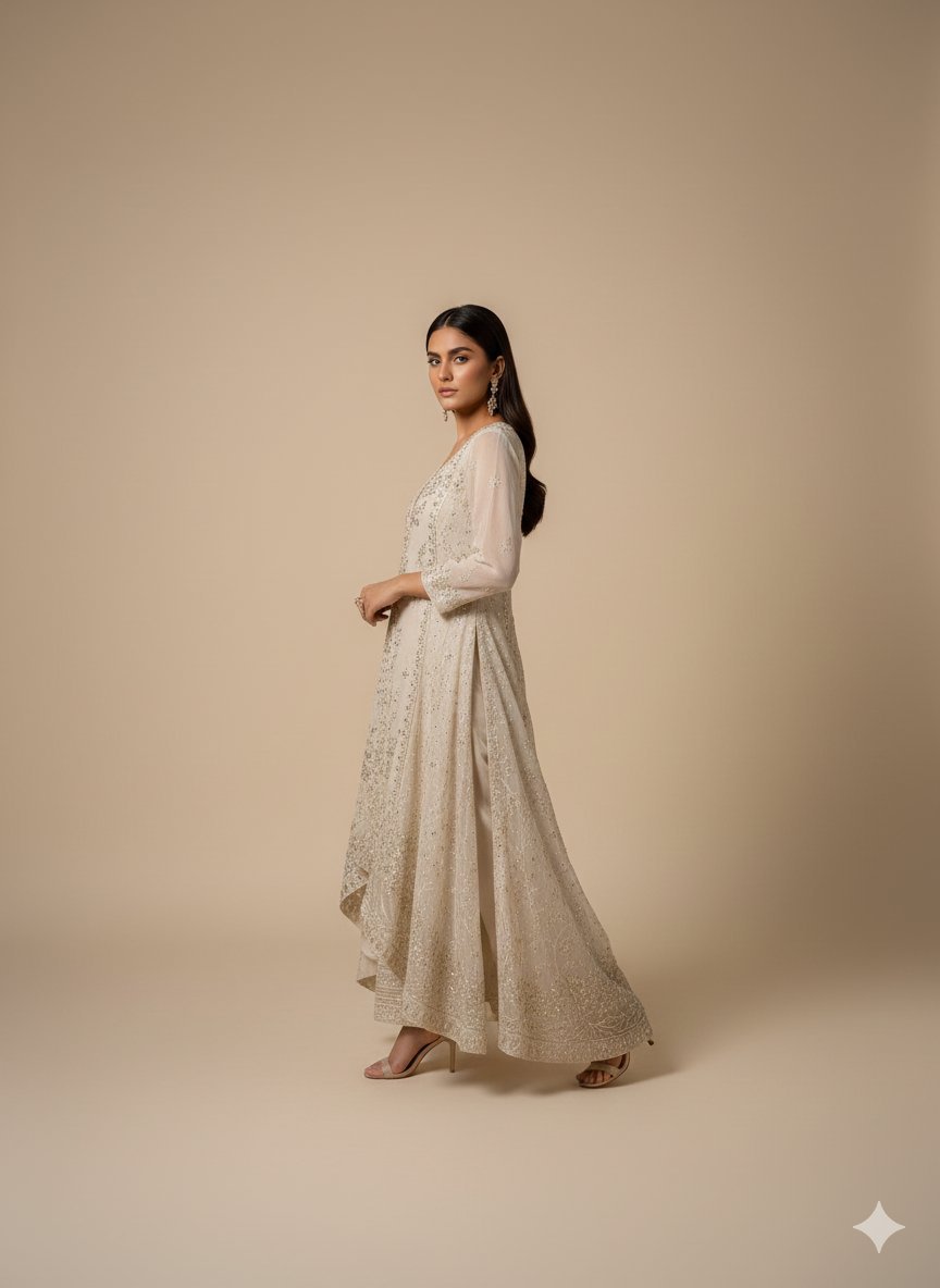 Champagne Gold Sequinned Chiffon A-Line Gown – 3 Piece Luxury Formal Set - Image 7