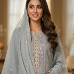 Agha Noor Hand-Embellished Chiffon 3-Piece – Emerald Teal