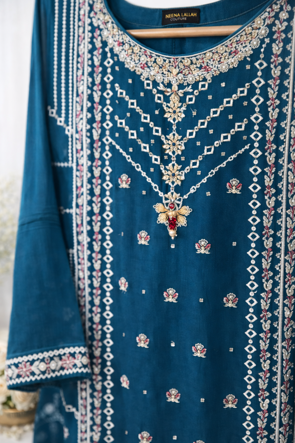 Agha Noor Hand-Embellished Embroidered Chiffon 2-Piece – Teal - Image 2