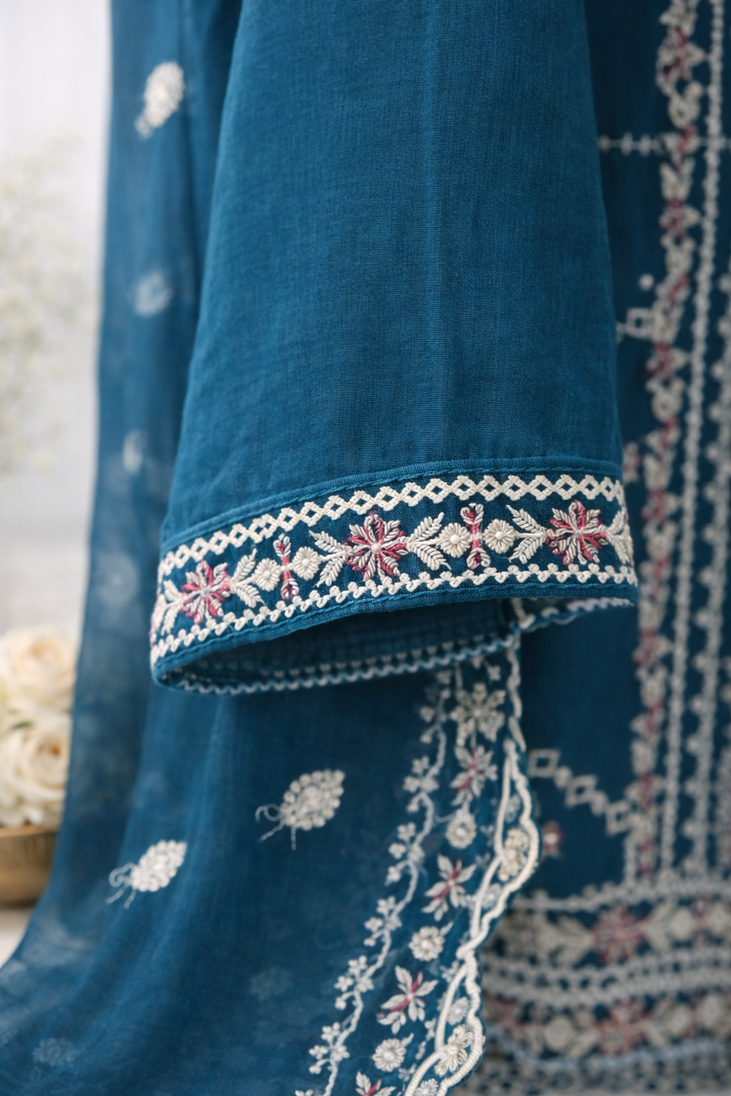 Agha Noor Hand-Embellished Embroidered Chiffon 2-Piece – Teal - Image 3