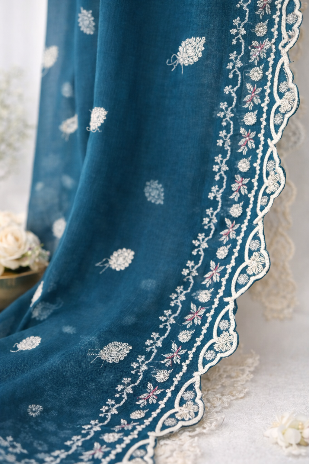 Agha Noor Hand-Embellished Embroidered Chiffon 2-Piece – Teal - Image 4