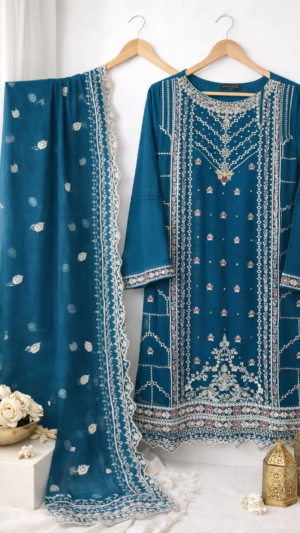Agha Noor Hand-Embellished Embroidered Chiffon 2-Piece – Teal