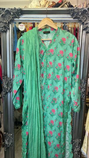 Agha Noor Seafoam Green Floral Cotton Kurta Dupatta 2PC