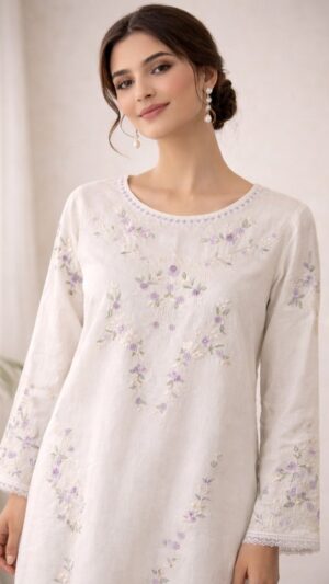 Ivory Lilac Garden Kurta