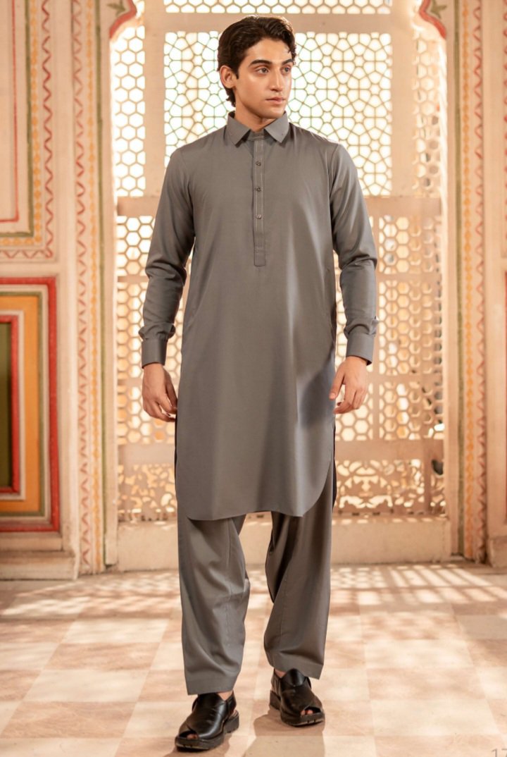 ZAYAN – Steel Grey Kurta Shalwar - Image 2