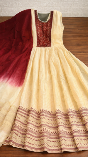 Zar-e-Afsana Chanderi Anarkali 3PC Set