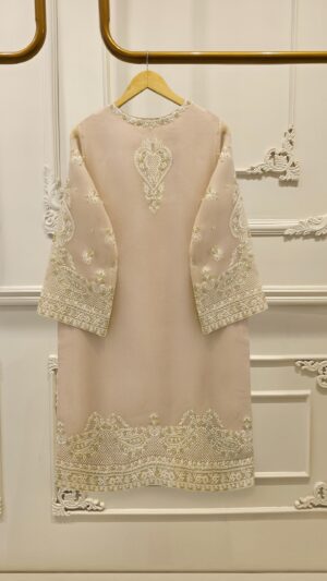 Agha Noor 3-Piece Embroidered Organza Suit - Sea Beige