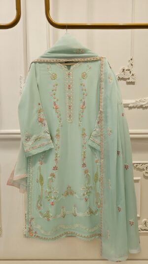 Agha Noor 3-Piece Embroidered Sheesha Silk Suit