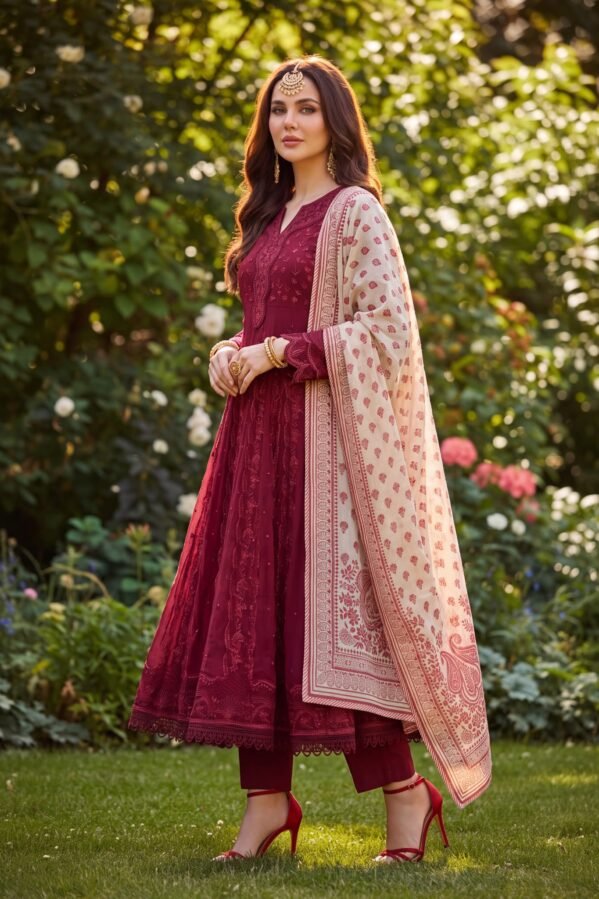 Rang Mahal Maroon Anarkali Set