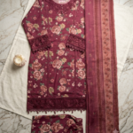 Elegant Maroon Floral Printed & Embroidered Cotton