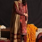 Embroidered Linen Suit with Wool Shawl