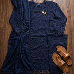 Navy Blue 3-Piece Suit with Cut-Out Neckline