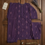 Purple 3-Piece Suit with Geometric Motifs and Lace Detailing