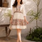 Off-White Floral Printed Cotton Tiered Short Dress