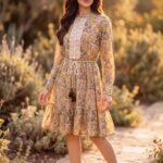 Yellow Floral Printed Cotton Short Dress with Waist Tie