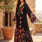 Black Embroidered Korean Silk Kaftan