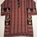 Red & Black Printed Jacquard Khaddar Kurti with Embroidery