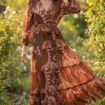 Brown Printed Chiffon Maxi Dress