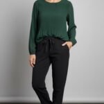 Green Pleated Chiffon Shirt & Black Joggers Set