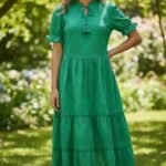 Green Schiffli Embroidered Cotton Maxi Dress
